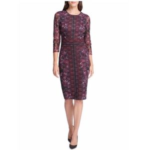 NWT Kensie Printed Sheer-Sleeve Sheath Dress